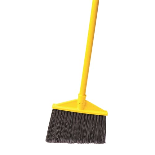 Rubbermaid 10.5 Inch Angle Broom, Vinyl Coated Metal Handle, Flagged Polypropylene Fill, Gray